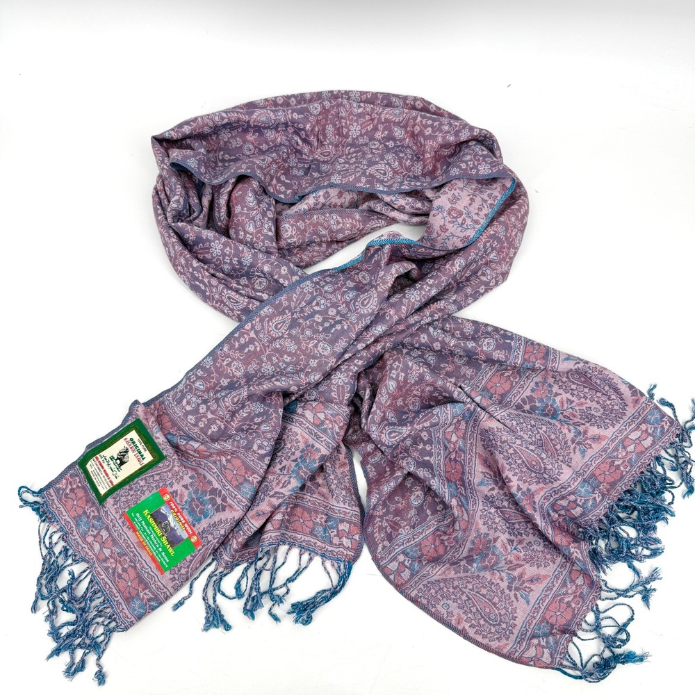 Kashmiri Shawl Scarf‎ 100% Pure Wool Floral 76"x29" Tassels